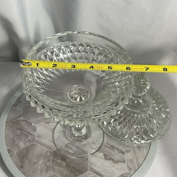 Vintage MCM Glass Diamond Point Clear Glass Lidded Candy/Nut Dish Elegant Classy - Picture 5 of 10